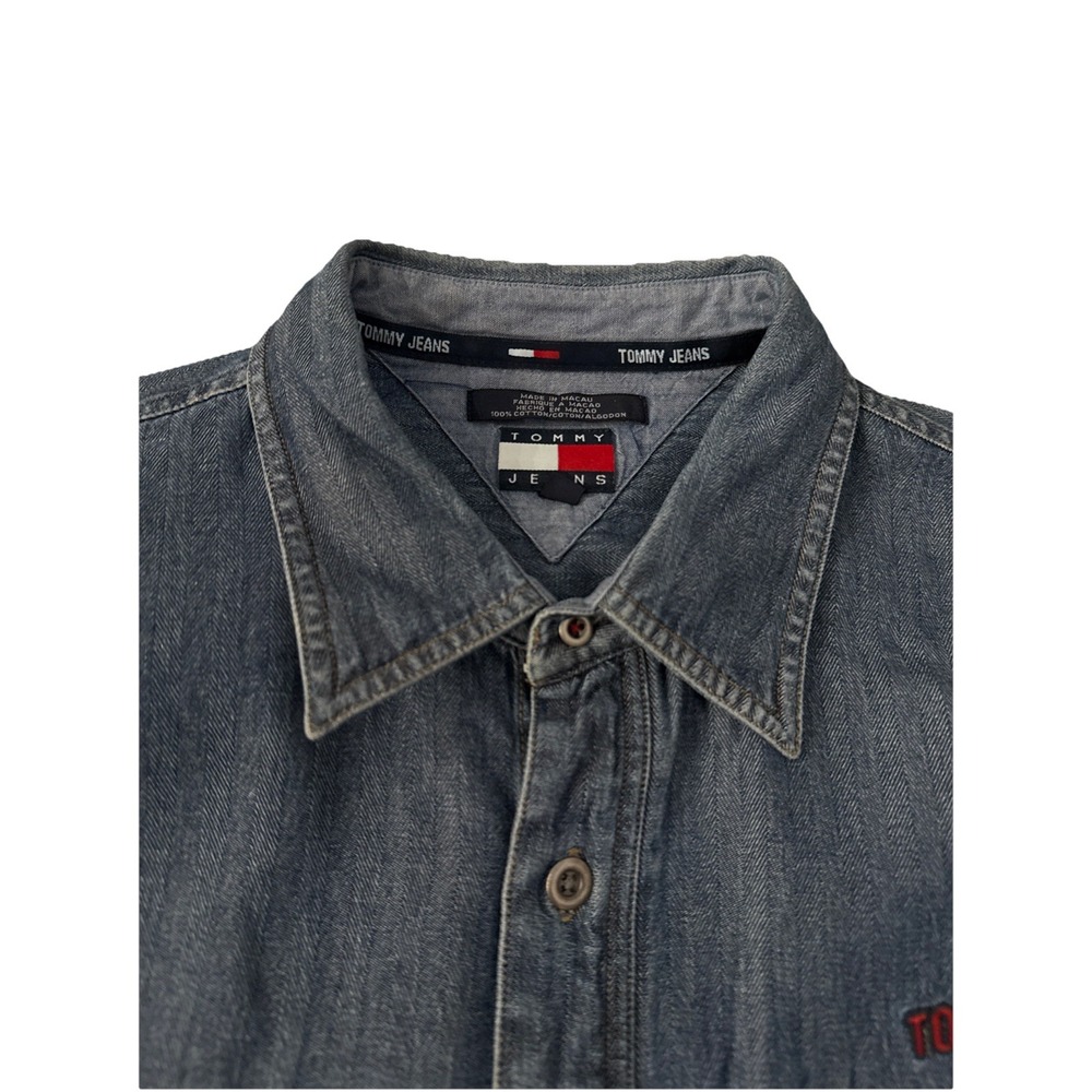 Tommy Hilfiger Shirt Men's XXL Denim Long Sleeve Button Down Blue Jean‎ Vintage - Picture 4 of 13